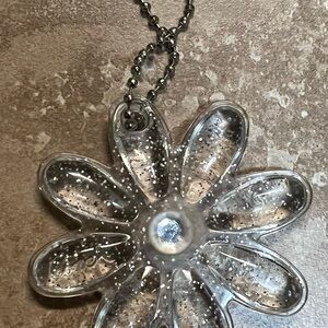 Coach Clear Resin Daisy Keychain/Bag Charm with Silver Ball Chain